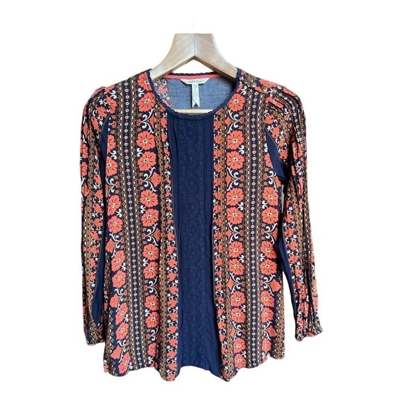 Matilda Jane Women’s Blue and Orange Floral Rayon Long Sleeve Blouse, XS - Picture 1 of 9